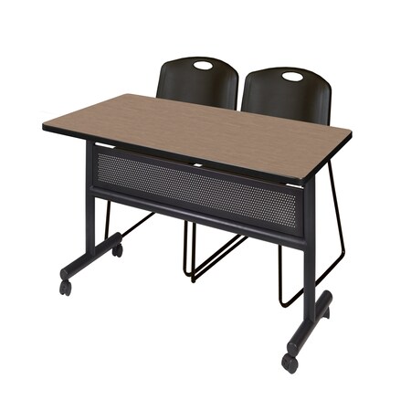 Regency Kobe Flip-Top Privacy Nesting Table W/ 2 Zeng Stack Chairs, 48 in W, 30 in L, Noble Oak MKFTM4830NO44BK