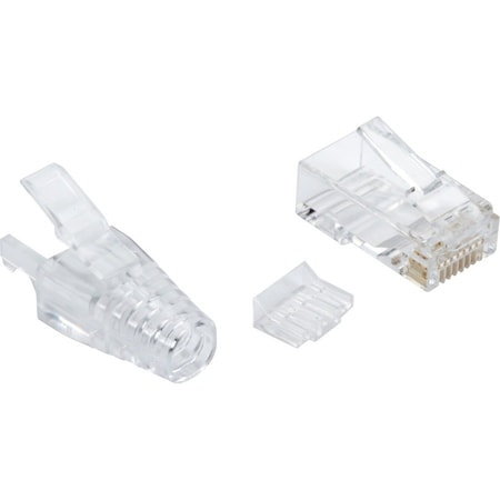 Black Box CAT6A MODULAR RJ-45 PLUG WITH LOAD BAR AND CLEAR SNAGLESS STRAIN RELIEF BOOT UNS, 100PK FMTP6A-CL-100PAK