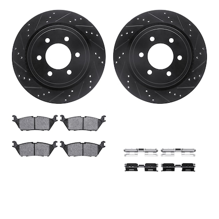 Dynamic Friction Co DFC Brake Rotor Drilled & Slotted - Black- w/Ultimate Duty Brake Pad & HW Kit 8412-54103