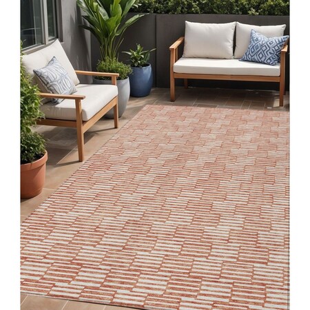 Homeroots 5' X 8' Salmon And Ivory Geometric Washable Indoor Outdoor Area Rug 595032