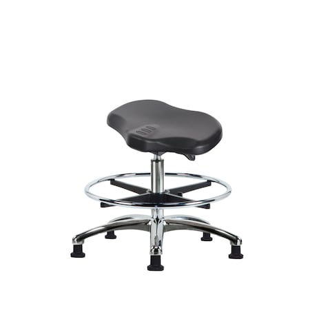 Blue Ridge Ergonomics Poly ESD Ray Sit-Stand Stool Chr-Med Bench Ht with Chr Foot Ring &ESD Stat Glides in ESD Black Poly ESD-PRPMBSO-CR-CF-EG