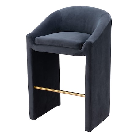 Homeroots 30" Gray And Gold Velvet And Steel Low Back Bar Height Bar Chair 555697