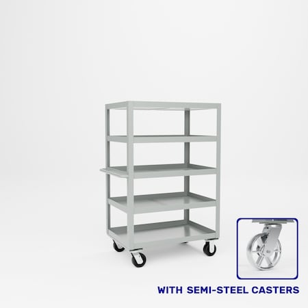 Pucel Expanded Metal Stock Cart, Five Shelf, 36 in W x 24 in D x 56 1/4 in H, Gray X-2436-S