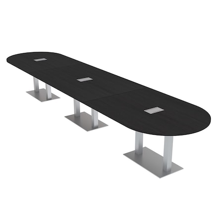 Skutchi Designs Racetrack Conference Table With Power Unit, 48 in W, 216 in L, Black HAR-RAC-48X216-DOU-U999ST19-ESIL
