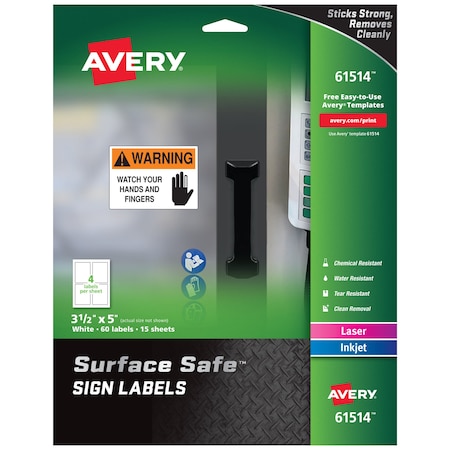 Avery Safety Sign, 9-7/16" W x 3-1/8", PK60 7278261514