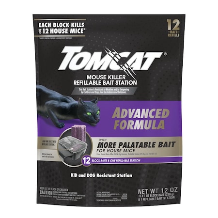 Tomcat Mouse Killer Refillable Bait Station Blocks For Mice 12 oz, 12PK 3730005