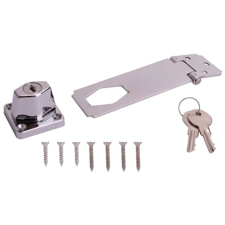 Prosource Safety Hasp, 4-1/2 in L, 4-1/2 in W, Steel, Chrome 807356-BC3L-PS