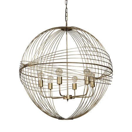 Homeroots Gold Caged Six Light Metal and Glass Dimmable Chandelier With Gold Shades 611346