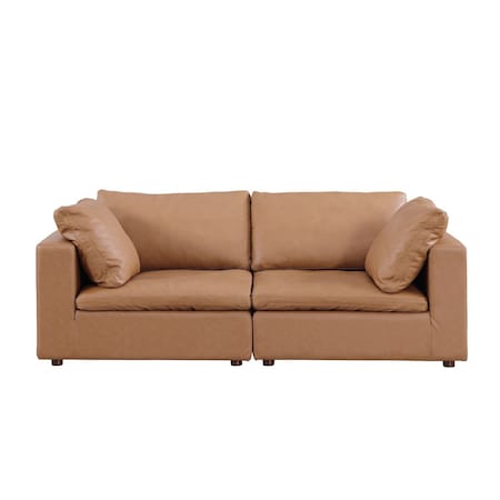 Homeroots 86in Chestnut and Brown Italian Leather Loveseat 720474