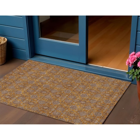 Homeroots 3' X 5' Copper Beige And Taupe Floral Washable Indoor Outdoor Area Rug 582266