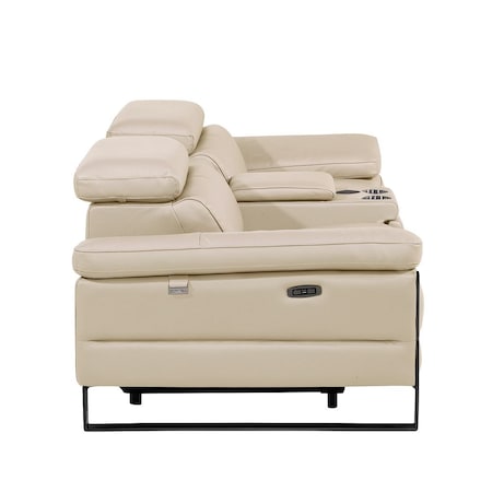 Homeroots 90in Cream and Black Italian Leather Power Reclining Loveseat With Storage 720561