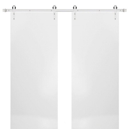 Sartodoors Sturdy Double Barn Door with Hardware, Planum 0010 White Silk, Silver 13FT Rail Hangers Heavy Set, PLANUM0010DB-S-WS-36 x 80 (2* 18x80)