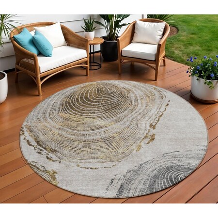 Homeroots 8' Taupe Gray And Brown Round Abstract Washable Indoor Outdoor Area Rug 582808