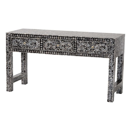 Bali & Pari Elara Coastal Black and White Mother of Pearl Capiz Shell 3-Drawer Console Table 252-13984-ZORO