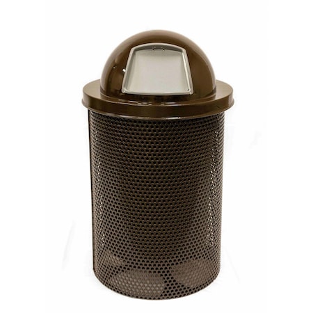 Mytcoat Trash Receptacle, Dome Lid, Liner, 32 Gal, Brown, Punched Steel, Textured Coating 804373