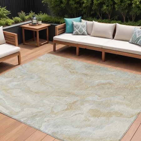 Homeroots 9' X 12' Beige And Silver Abstract Washable Indoor Outdoor Area Rug 618356