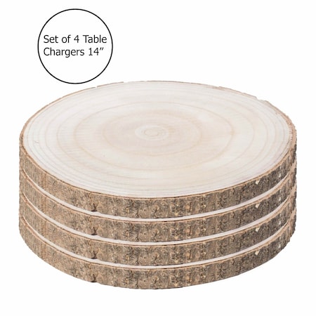 Vintiquewise Barky Natural Wood Slabs Rustic Ornament Slice Tray Table Charger 14 set of 4 QI003847-14.4