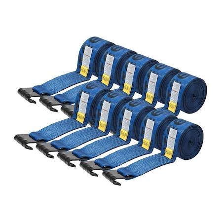 Mytee Products Winch Straps 4 inx27 ft Blue Heavy Duty Tie Down w/Flat Hook WLL# 5400 lbs, 10PK WS427Bx10