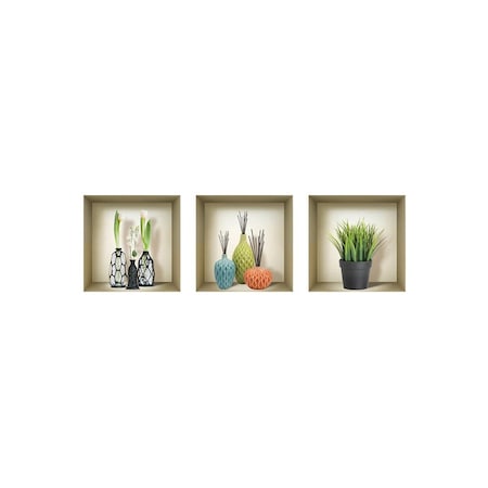 Homeroots Set of Three Mya Faux Niche 3D Peel and Stick Wall Decals, 3PK 565413