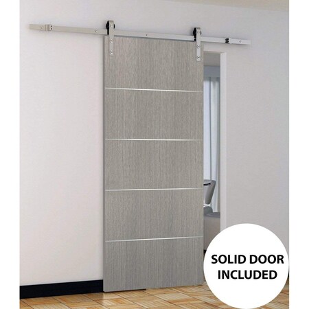 Sartodoors Sliding Barn Door with 6.6ft Hardware, Planum 0020 Grey Oak, Rail Hangers Sturdy Silver Set, Modern PLANUM0020BD-S-SD-18