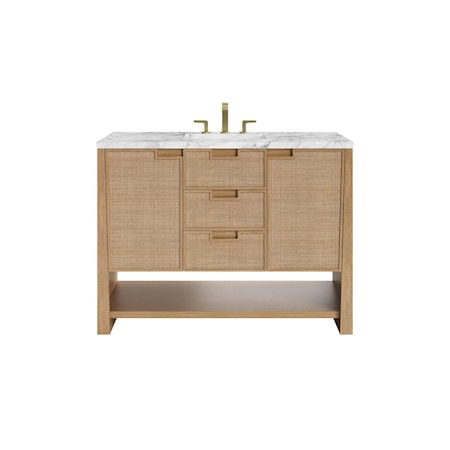 James Martin Vanities Solene 48 in. Single Vanity, Seaside Oak, w/ 3 CM Carrara Marble Top D225-V48-SSO-3CAR