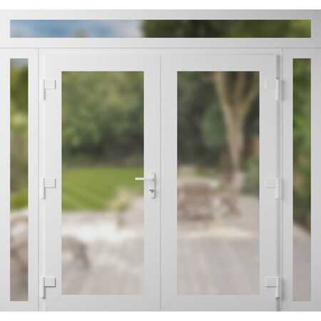 Vdomdoors Front Exterior Prehung Metal-Plastic Double Doors Frosted Glass / MANUX 8102 White Silk / Office Co MANUX8102DEXD-WS-W16+72+16xH80+14-RH-I