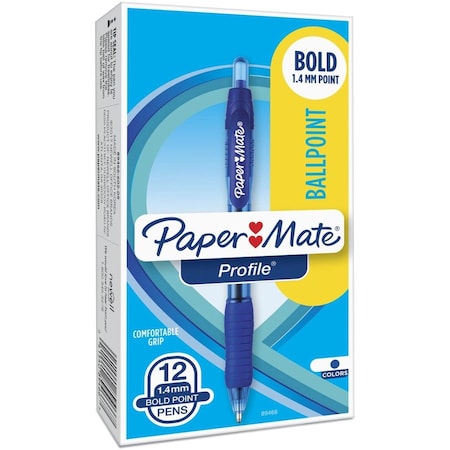 Paper Mate Profile Ballpoint Pen, Blue, Bold, PK12 89466