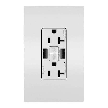 Legrand USB Receptacle, 20 A, White, Nylon 2097TRUSBAAW