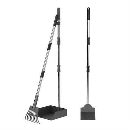Furloo Dog Pooper Scooper Set. Heavy Duty Metal Tray, Rake & Spade, 38 in Long Handle, Pet Waste Removal FLO3