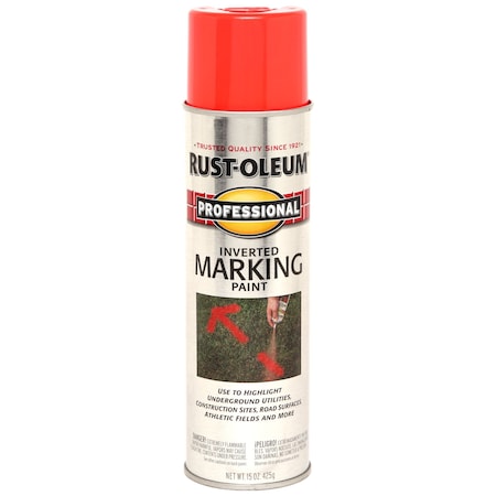 Rust-Oleum Professional Inverted Marking Spray Paint, Fluorescent Red-Orange, 15 oz 2558838
