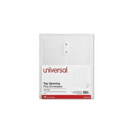 Universal Top Opening Poly Envelopes, 1.25 in. Expansion, Letter Size, Clear, 10PK UNV50790