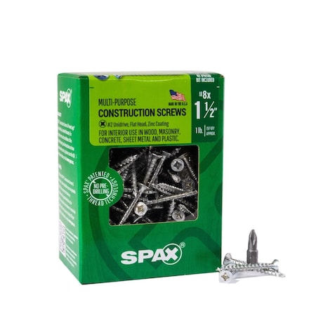 Spax #8 x 1-1/2 in Interior Wood Screws Construction Flat Head Phillips Square Unidrive, 197PK 4101010400404