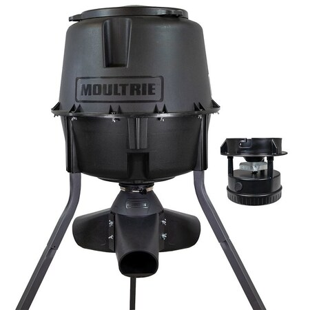 Moultrie Deer Feeder GravitySpin Kit, Battery, 30 gal Hopper, 4 Feed Times, Plastic, Black MFG-13340