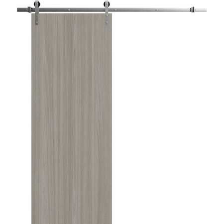 Sartodoors Modern Barn Door 18 x 96 inches, BASIC 3001 Oak Franko, 6.6FT Silver Rail Track Heavy Hardware Set BASIC3001BD-S-DUFR-1896