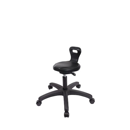 Blue Ridge Ergonomics Polyurethane Serpent Sit-Stand Stool - Desk Height with Casters in Black Polyurethane PSPDHSO-RG-RC-BLK