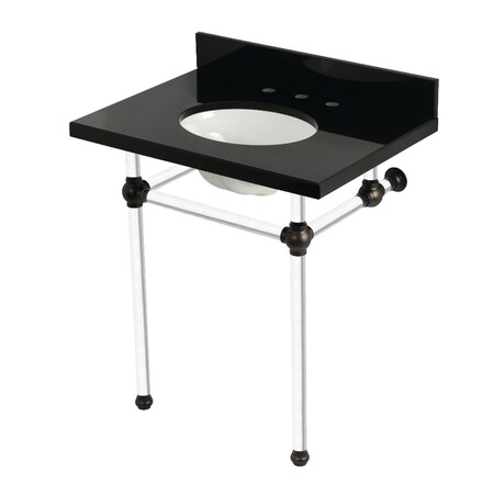 Kingston Brass 30" Black Granite Console Sink with Acrylic Legs, 8-Inch, 3-Hole, Black Granite/Oil Rubbed Bronze KVPK30KA5