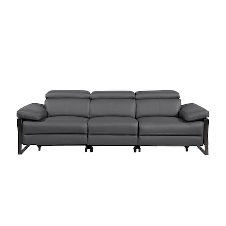 Homeroots 103" Dark Gray Top Grain Leather Reclining Metal USB Sofa 720332
