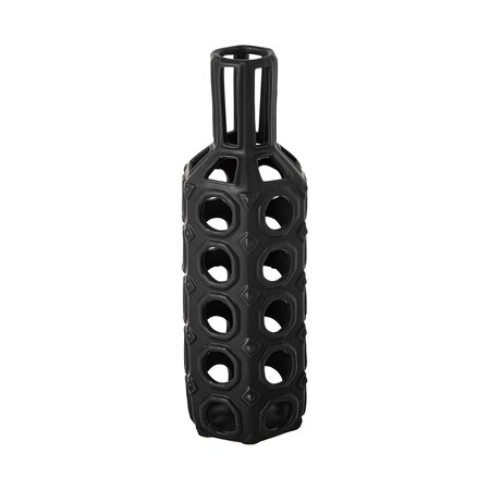 Homeroots 12" Black Ceramic Pierced Geometric Cylinder Table Vase 397523