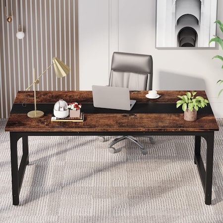 Kioottoo 63'' Modern Rustic Brown & Black Computer Desk - Industrial Workstation with Steel Frame TB-U0170