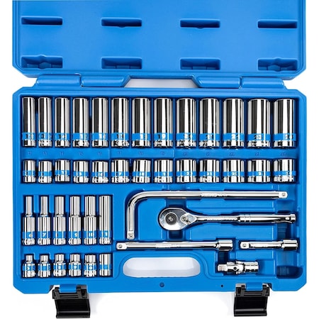 Neiko 0.375 in Drive CrV Steel Metric Socket Set with 90-Tooth Quick Release Ratchet, 43-Pieces 02512A