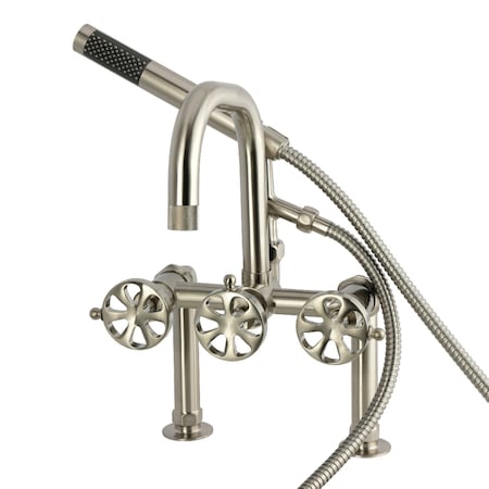 Kingston Brass 7" Center Deck-Mount Clawfoot Tub Faucet with Hand Shower, Brushed Nickel AE6008RX