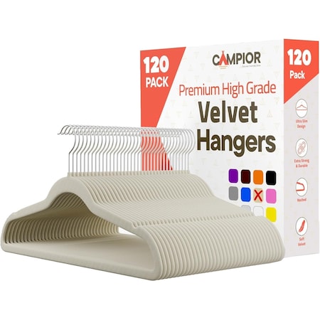 Campior Premium Velvet Non-Slip Hangers, Heavy Duty, 360 Deg Swivel Hook, Ivory Velvet Finish, 120PK CMPVVH120IV