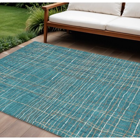 Homeroots 9' X 12' Teal Blue Gray And Brown Striped Washable Indoor Outdoor Area Rug 597437