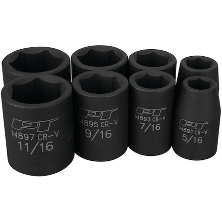 Performance Tool 8 pc. 3/8 in. Dr. SAE Impact Socket Set, Drop Forged, Laser Etched M588DB