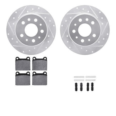 Dynamic Friction Co DFC Rotors-Drilled & Slotted-Silver w/ EURO 5000 Ceramic Brake Pads Incl Hdw 7612-63006