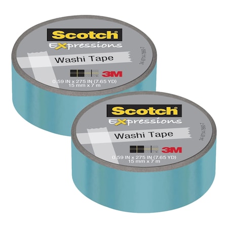 Scotch Expressions Washi Tape, .59" x 275", Iridescent Blue, 2PK 928629