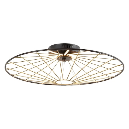 Jonathan Y Anders 23.25" Contemporary Scandinavian Dimmable Stripe UFO Integrated LED Flush Mount, Black/Gold Pa JYL7150A