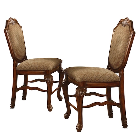 Homeroots Set of Two 24" Beige and Brown Fabric and Solid Wood Counter Height Bar Chairs, 2PK 573450