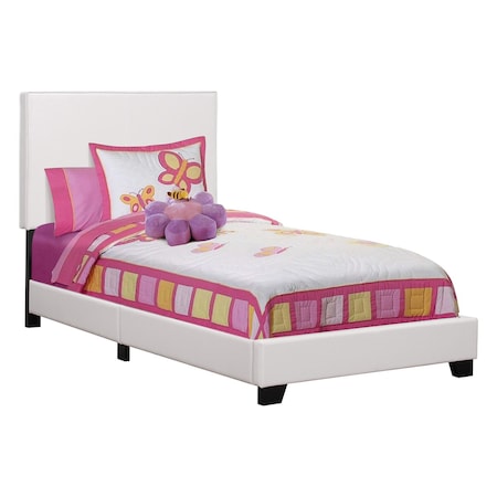 Homeroots White Solid Wood Twin Upholstered Faux Leather Bed Frame 333282