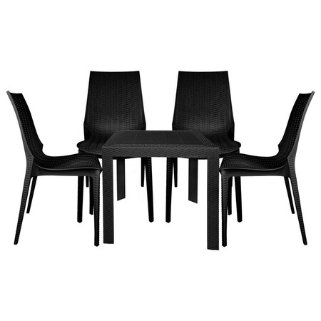 Leisuremod Kent 5-Piece Outdoor Dining Set with Dining Table and Dining Chairs, Black KC19MT31BL4